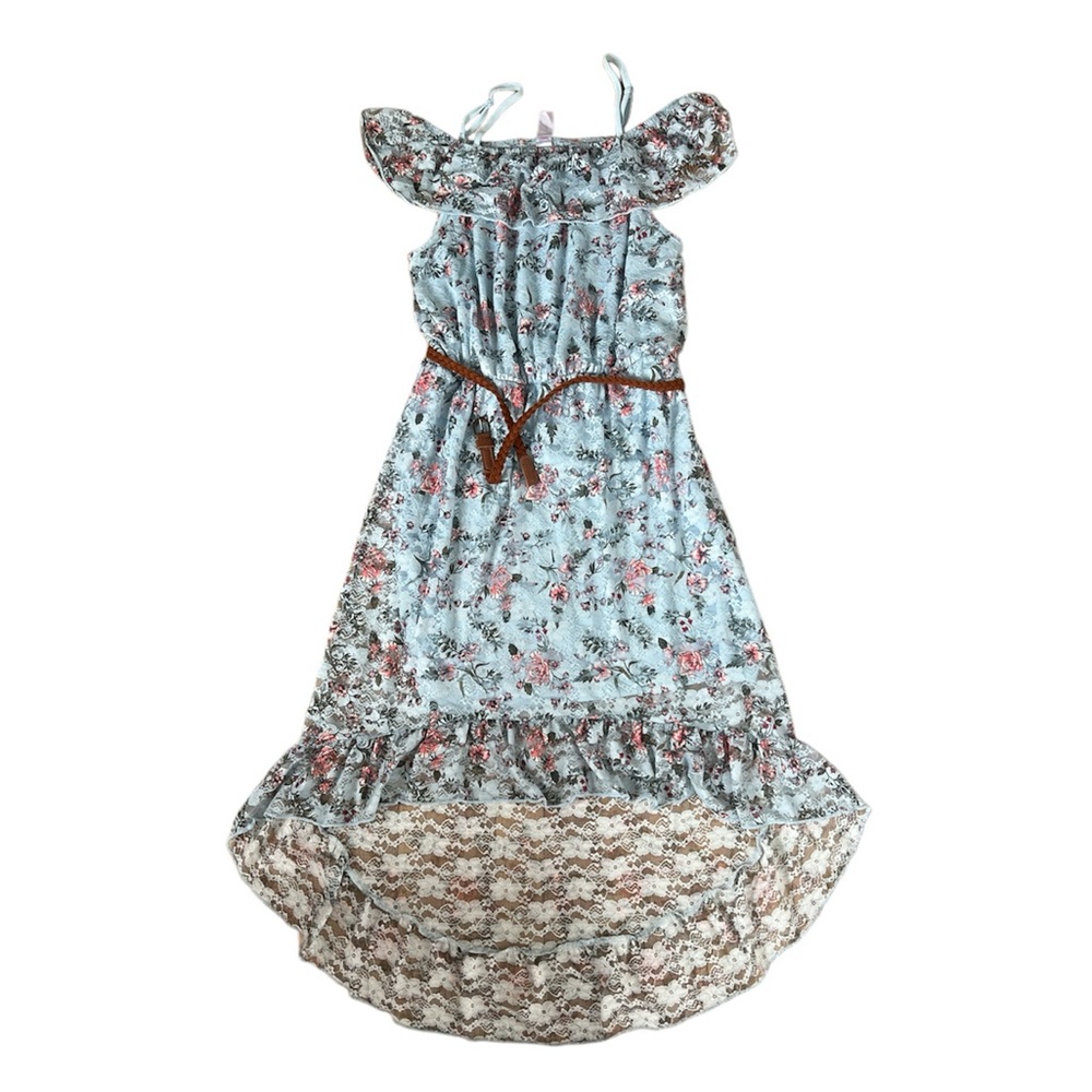 NO BOUNDARIES Blue Floral Lace High Low Dress Junior Large - Picture 3 of 8